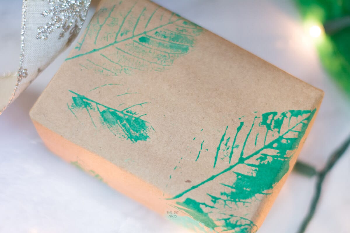 DIY Leaf Wrapping Paper Out Of Brown Paper Bags