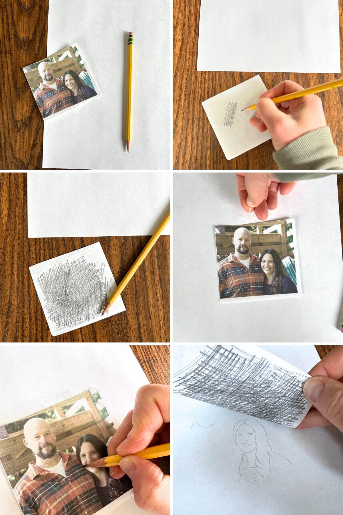 collage of images showing how to trace a picture on paper.