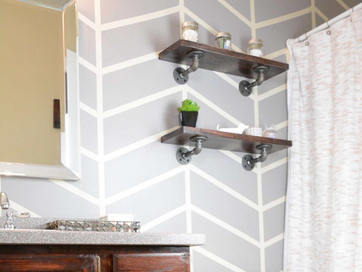 How To Paint A DIY Herringbone Bathroom Accent Wall Pattern