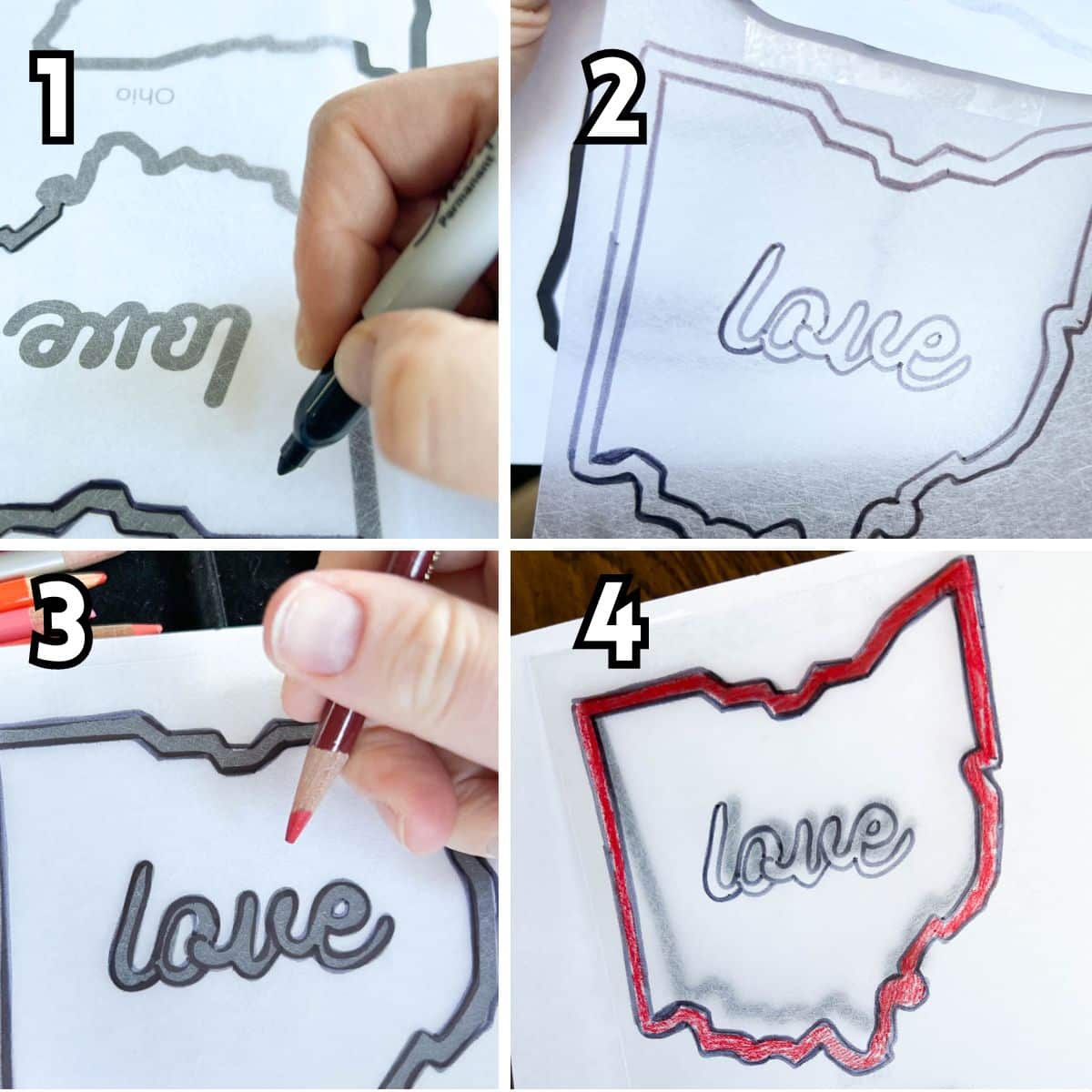 hand showing steps used to create state Shrinky Dink keychain.